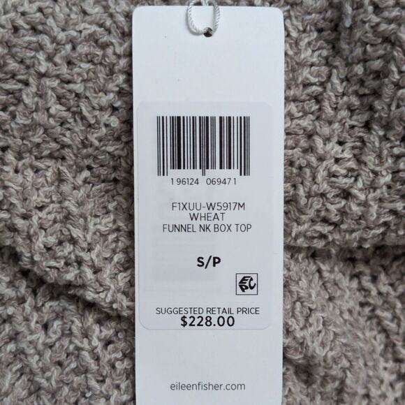 NWT Eileen Fisher Wheat Knit Funnel Neck Long Sleeve Organic Cotton Sweater Sz S - Picture 8 of 9